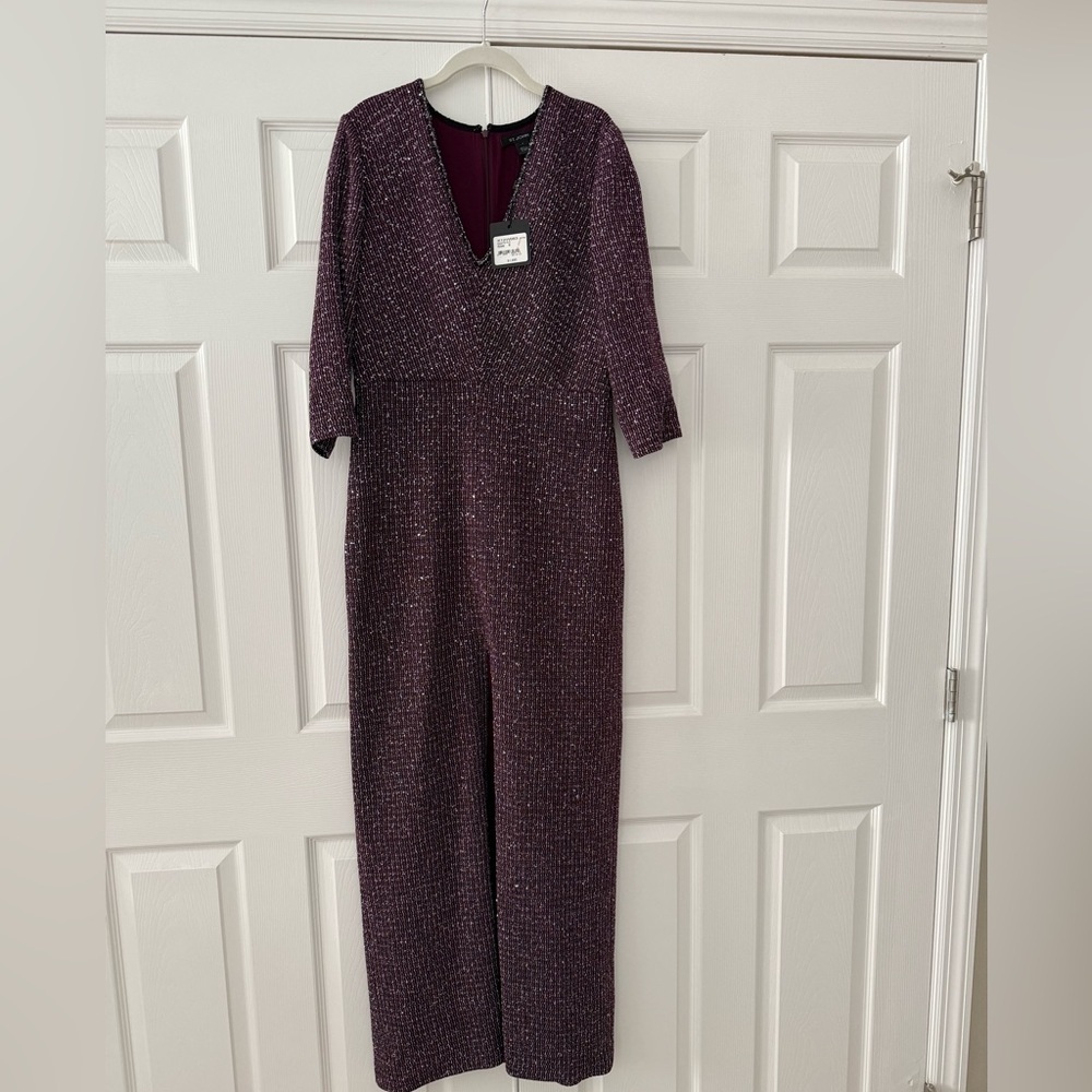 St John Magenta Multi Sequined Evening Gown 3/4 Sleeve V-Neck Long Maxi Dress - Picture 2 of 8